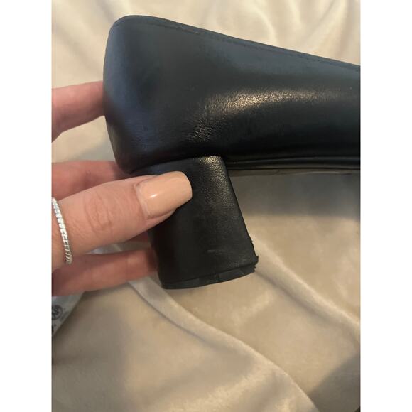 PRADA Bow Front Shoes w Chunky Block Heel Napa Leather Black 39.5 9.5 Gold Logo - Picture 10 of 12